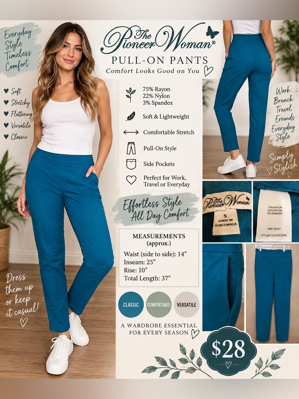 The Pioneer Woman Teal Slim Tapered Chinos